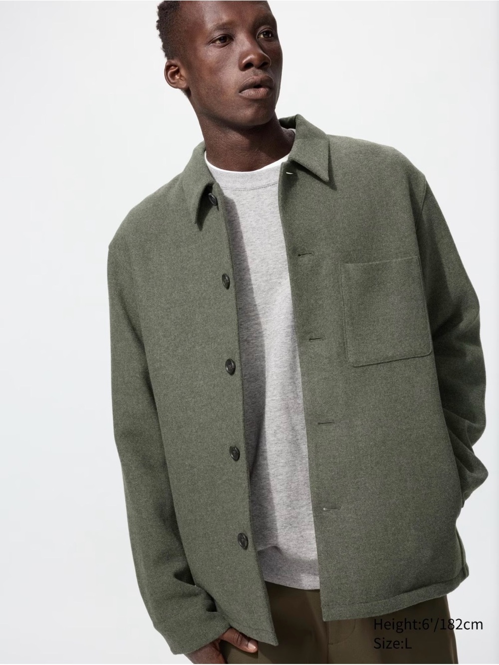 Uniqlo Men's Olive Green Button Jacket